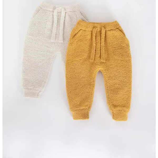 7AM Enfant Fuzzy Drawstring Waist Ribbed Cuff Joggers, Amber