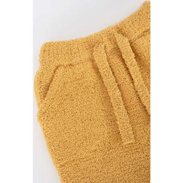 7AM Enfant Fuzzy Drawstring Waist Ribbed Cuff Joggers, Amber