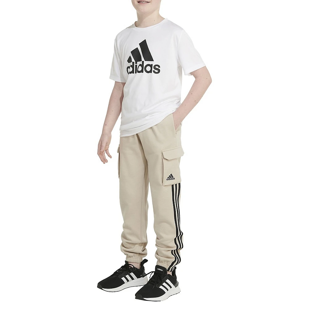 adidas Boy's 3-Stripes Fleece Cargo Joggers