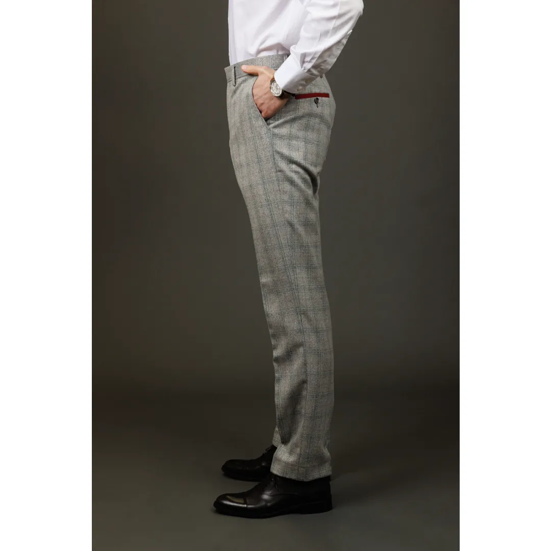 Andrew - Men's Grey Checked Trousers