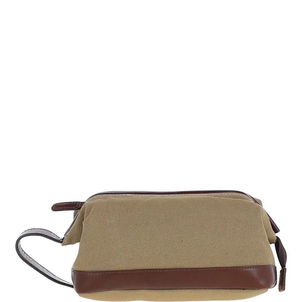 Ashwood Canvas Leather Wash Bag Brandy/beige: LOU