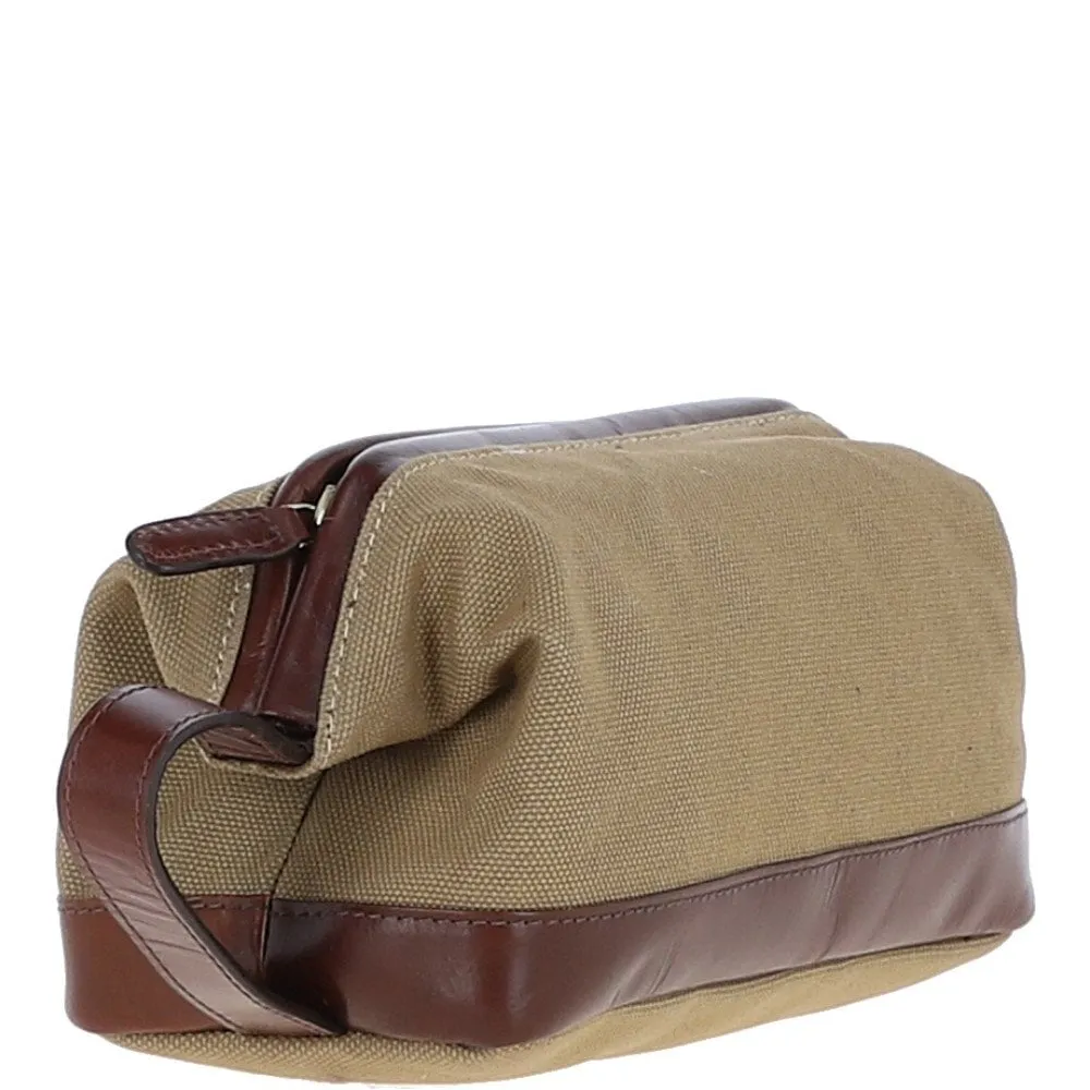 Ashwood Canvas Leather Wash Bag Brandy/beige: LOU