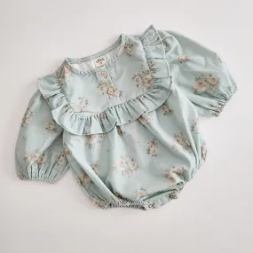 Baby Milk Ruffle Yoke Rose Bubble Romper (0-18m) - Blue