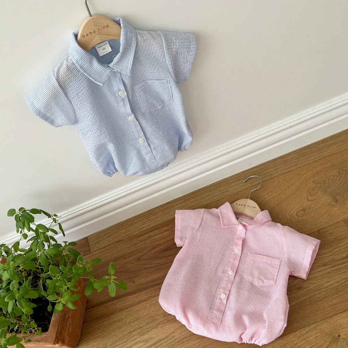 Baby Short Sleeve Stripe Shirt Romper (3-18m) - 2 Colors