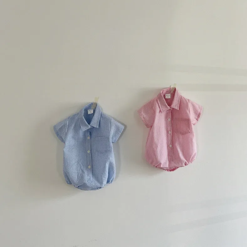 Baby Short Sleeve Stripe Shirt Romper (3-18m) - 2 Colors