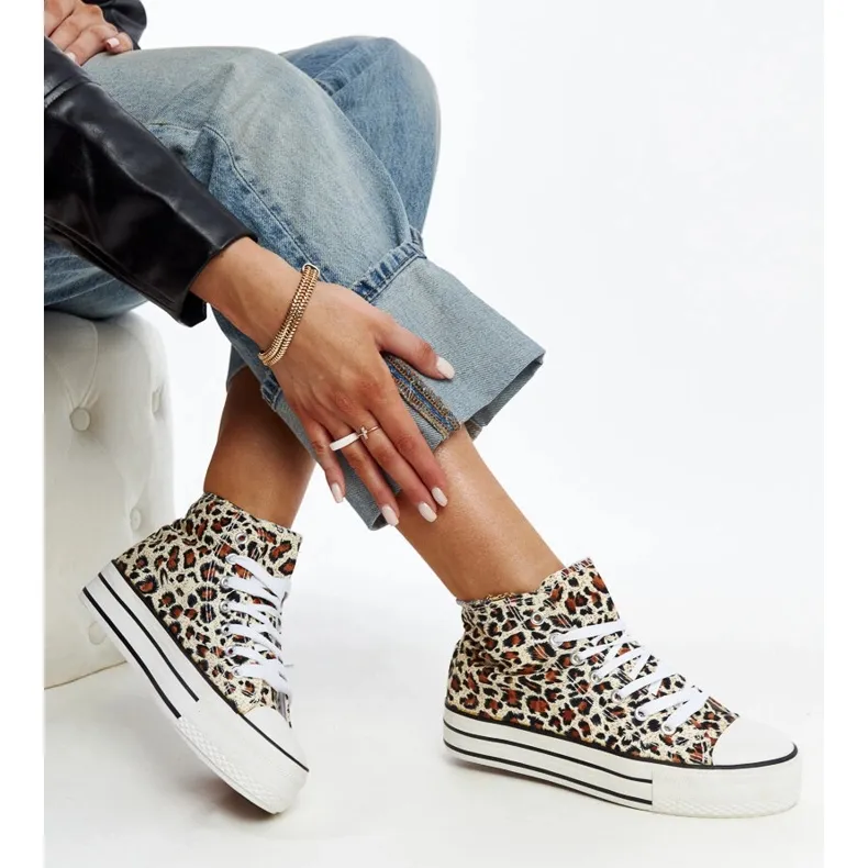 Bagy high leopard print sneakers with a thick sole brown