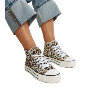 Bagy high leopard print sneakers with a thick sole brown