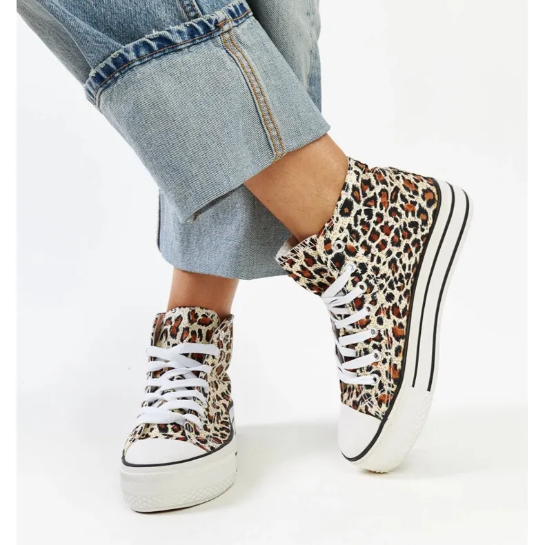 Bagy high leopard print sneakers with a thick sole brown