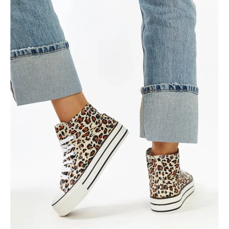 Bagy high leopard print sneakers with a thick sole brown