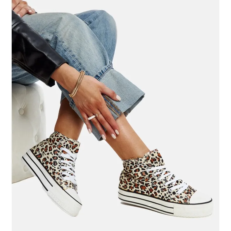 Bagy high leopard print sneakers with a thick sole brown