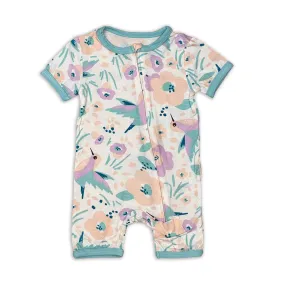 Bamboo Short Sleeve Zippy Romper (Hummingbird Garden Print)