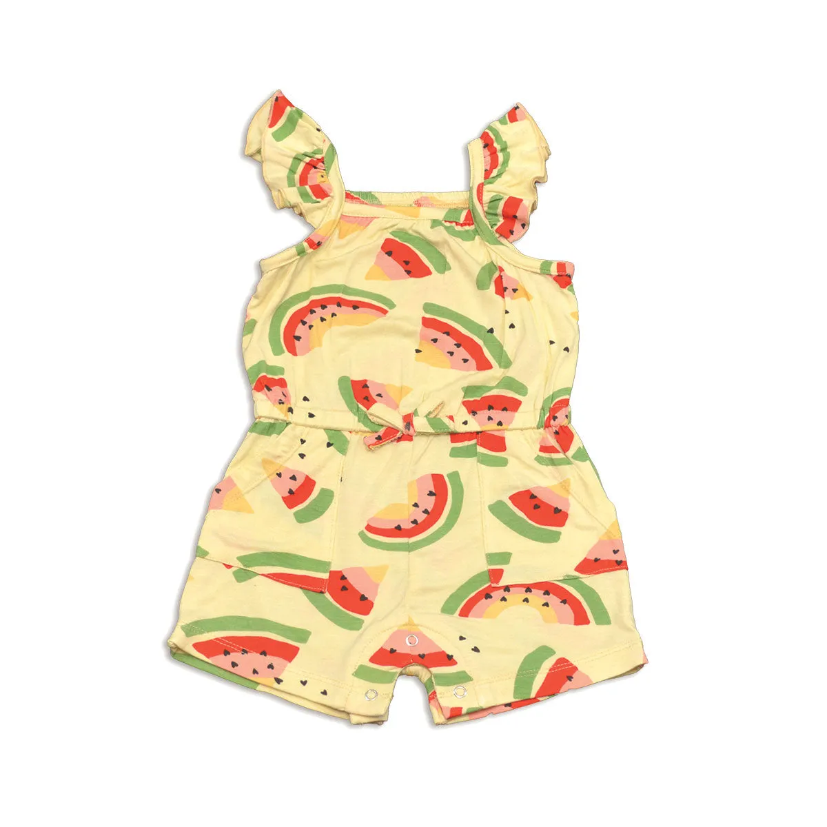 Bamboo Sleeveless Ruffle Romper (Watermelon Rainbow Print)