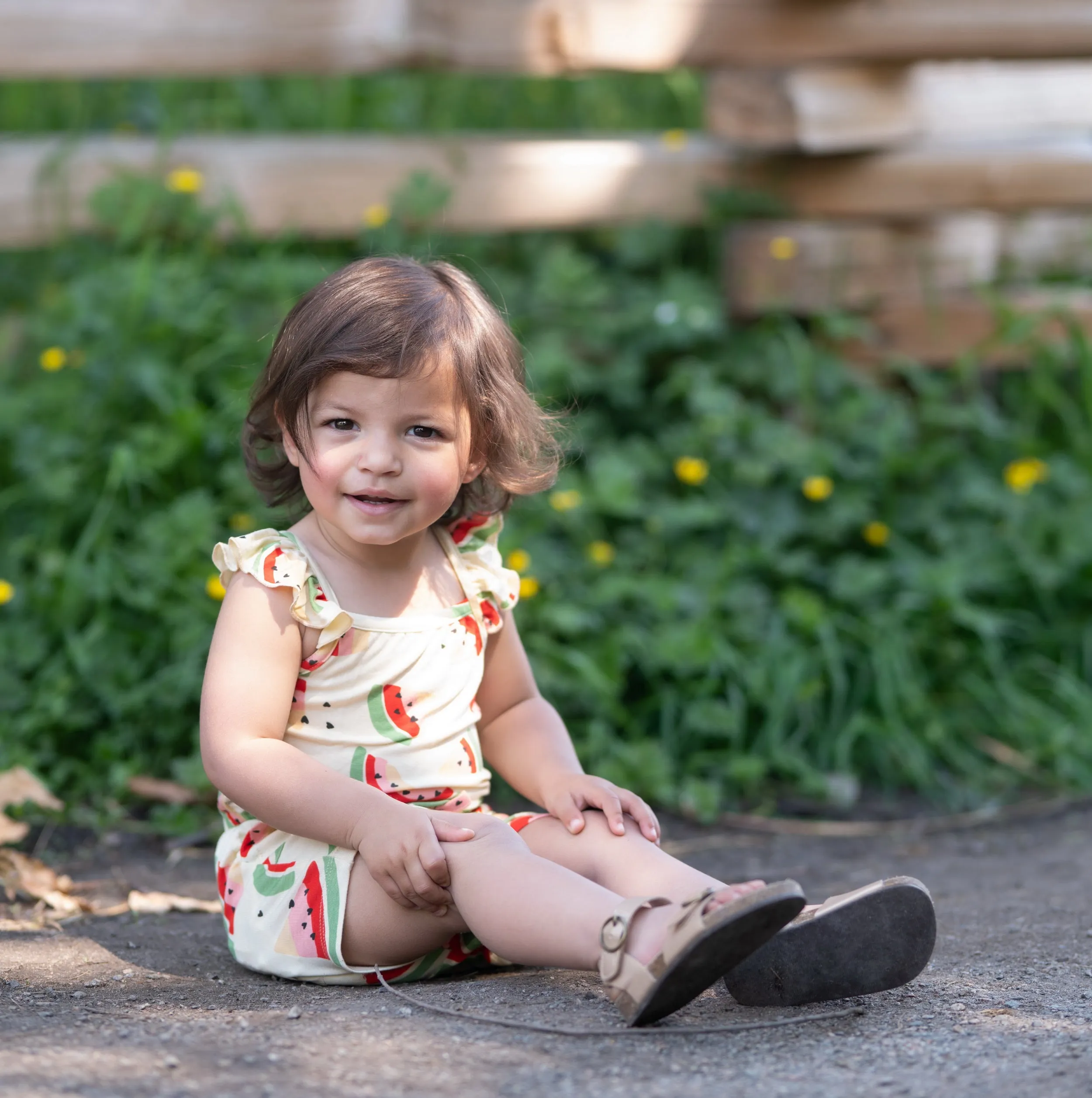 Bamboo Sleeveless Ruffle Romper (Watermelon Rainbow Print)