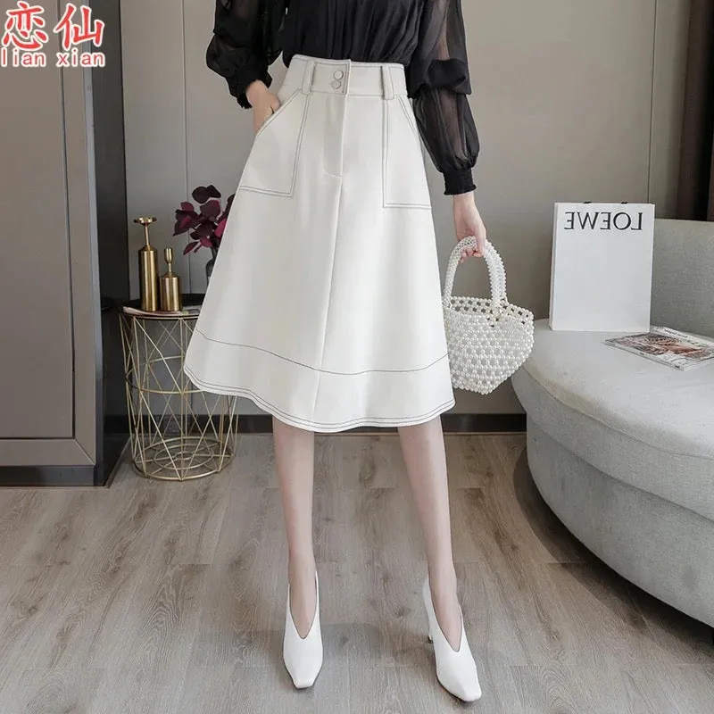 Big Swing Umbrella Skirt Women's 2023 Autumn and Winter New High Waist A-Line Skirt Versatile Hepburn Skirt Mid-Length Puff Skir