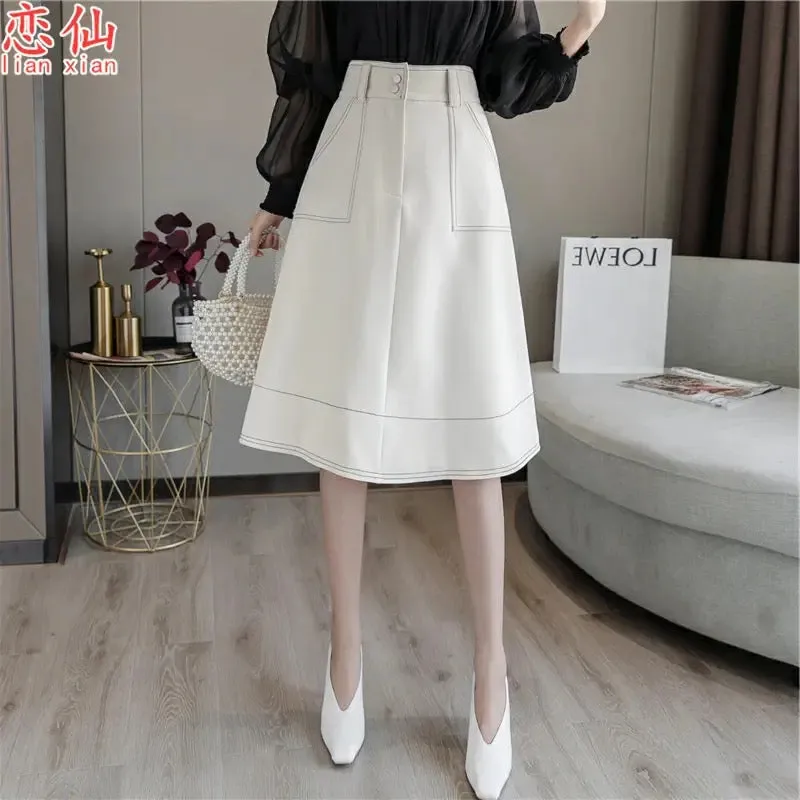 Big Swing Umbrella Skirt Women's 2023 Autumn and Winter New High Waist A-Line Skirt Versatile Hepburn Skirt Mid-Length Puff Skir