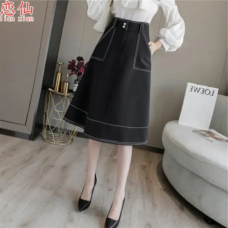 Big Swing Umbrella Skirt Women's 2023 Autumn and Winter New High Waist A-Line Skirt Versatile Hepburn Skirt Mid-Length Puff Skir