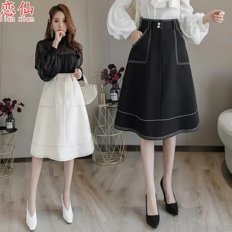 Big Swing Umbrella Skirt Women's 2023 Autumn and Winter New High Waist A-Line Skirt Versatile Hepburn Skirt Mid-Length Puff Skir