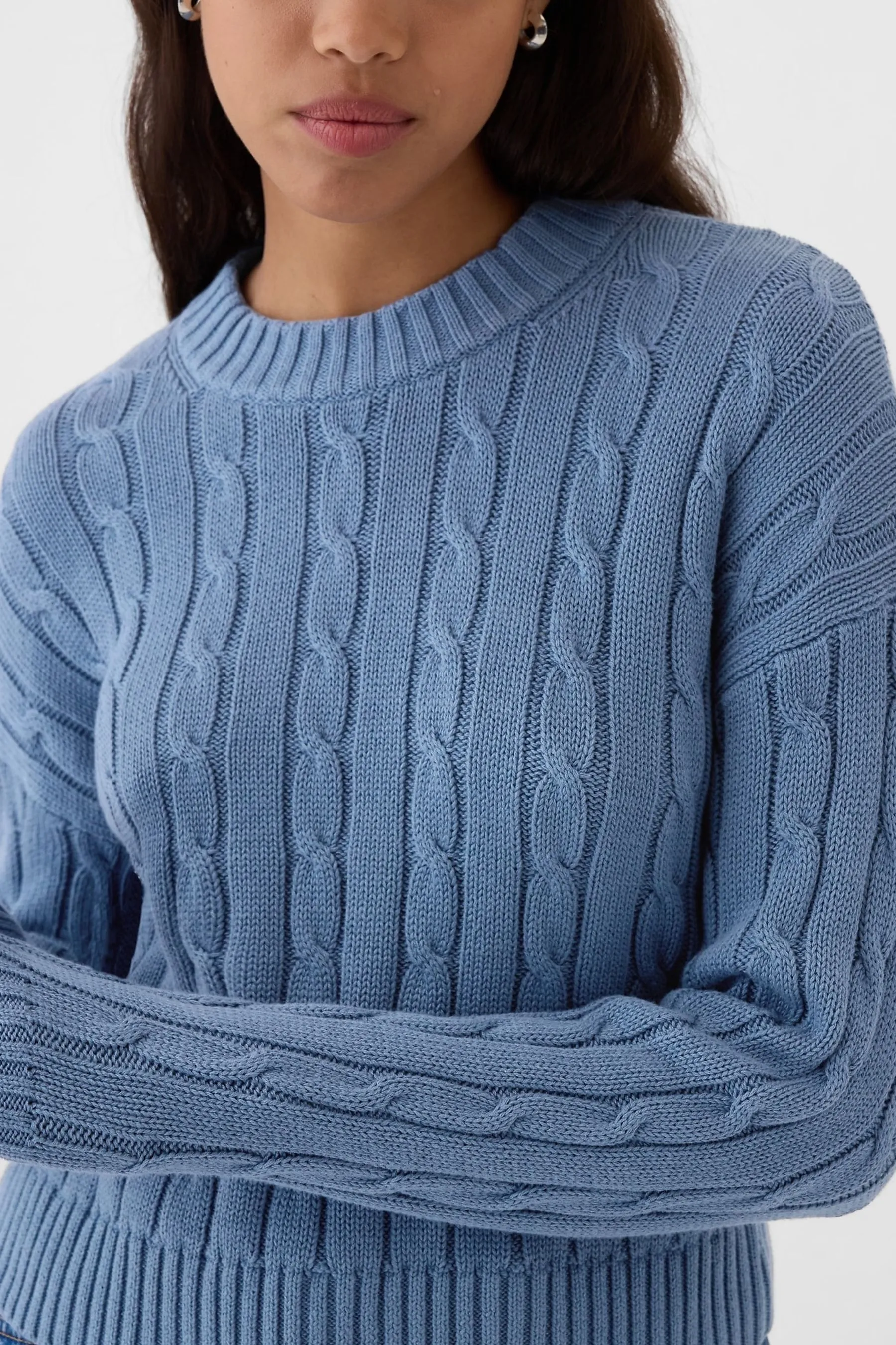 Blue Cable-Knit Cropped Jumper