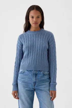 Blue Cable-Knit Cropped Jumper