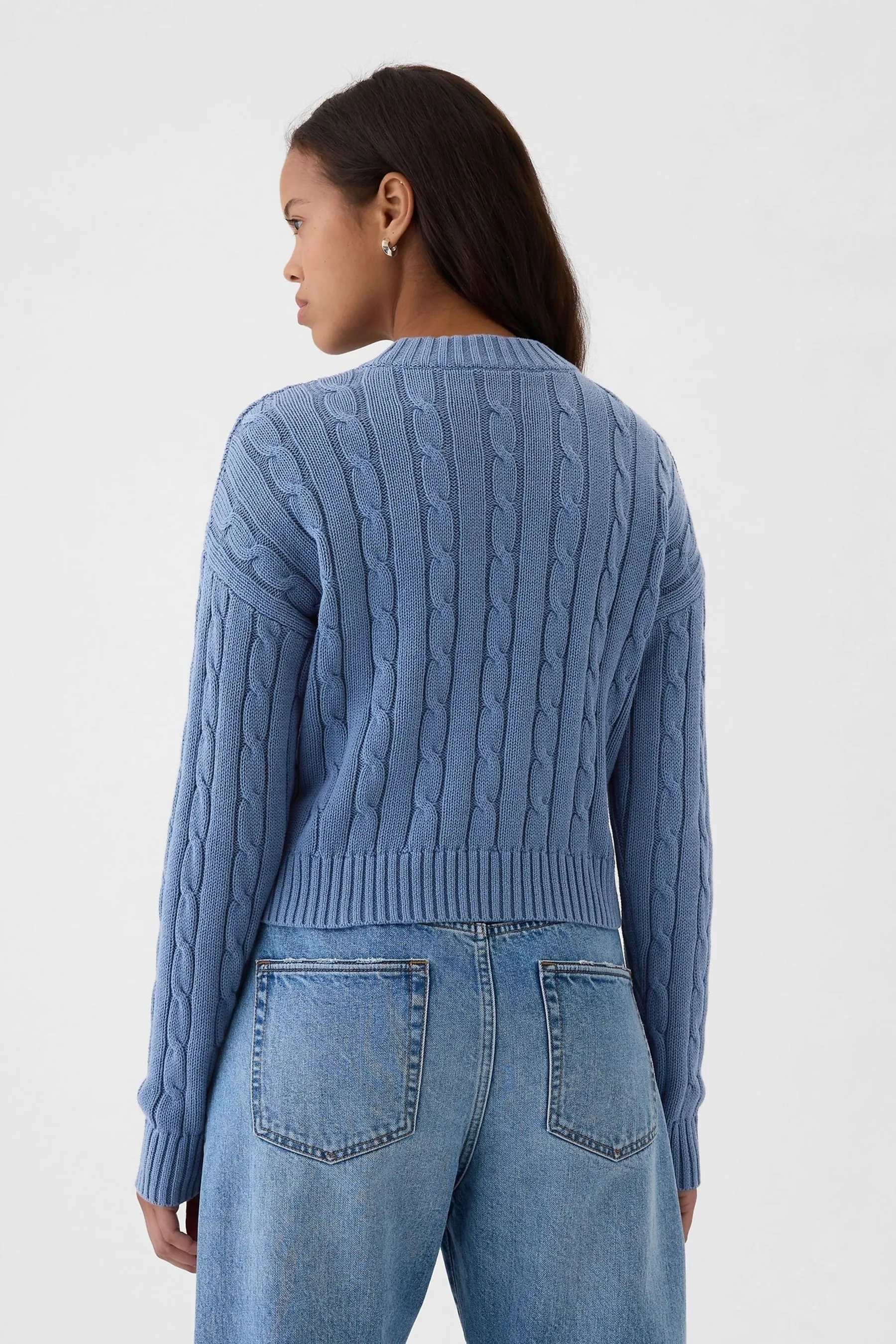 Blue Cable-Knit Cropped Jumper