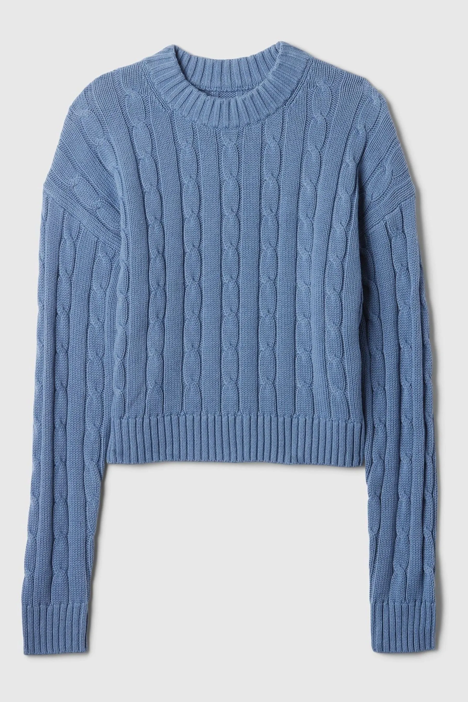 Blue Cable-Knit Cropped Jumper