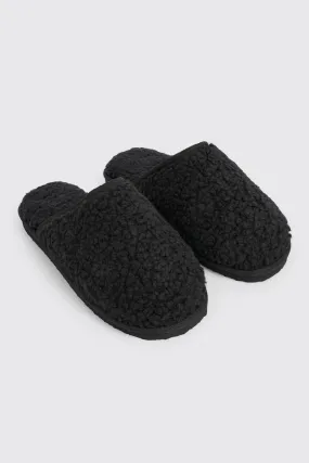 Borg Closed Toe Slipper | boohooMAN UK