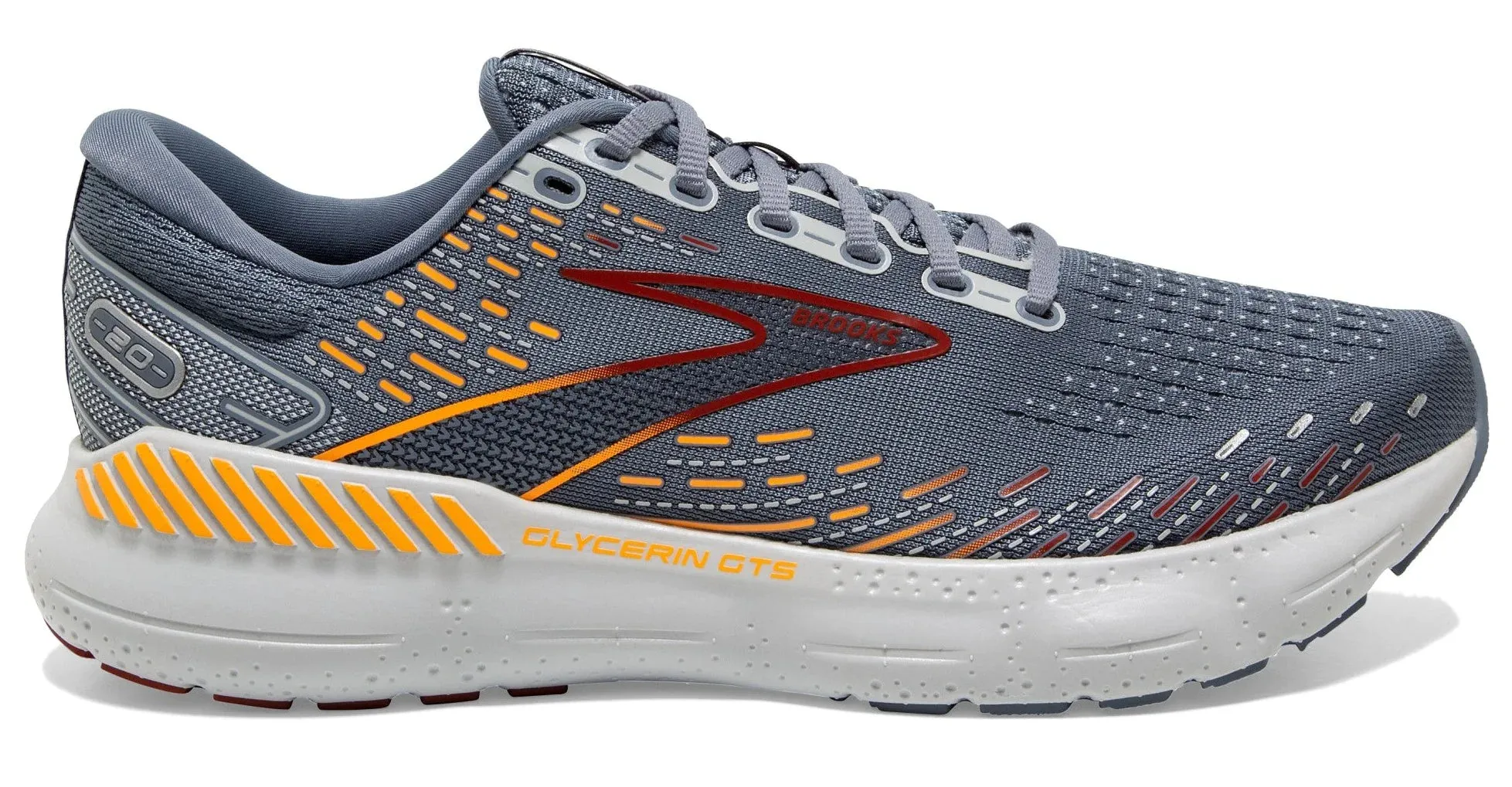 Brooks Men's Glycerin GTS 20 Running Shoe - Grey/Chili Oil/Orange 1103831D034