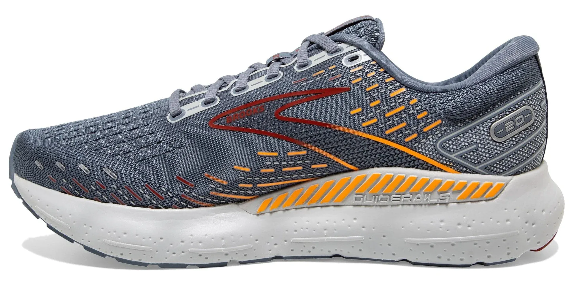 Brooks Men's Glycerin GTS 20 Running Shoe - Grey/Chili Oil/Orange 1103831D034