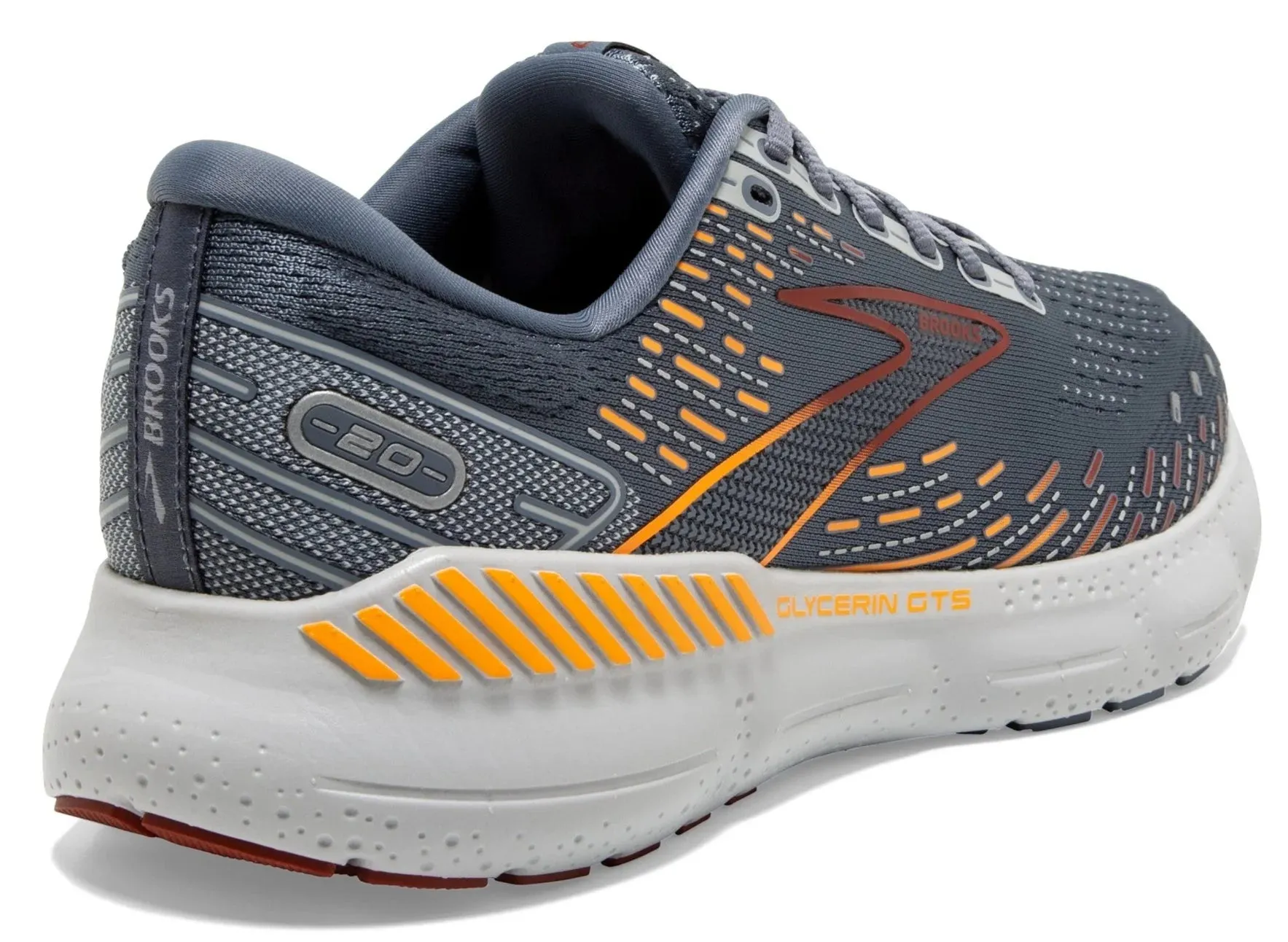 Brooks Men's Glycerin GTS 20 Running Shoe - Grey/Chili Oil/Orange 1103831D034