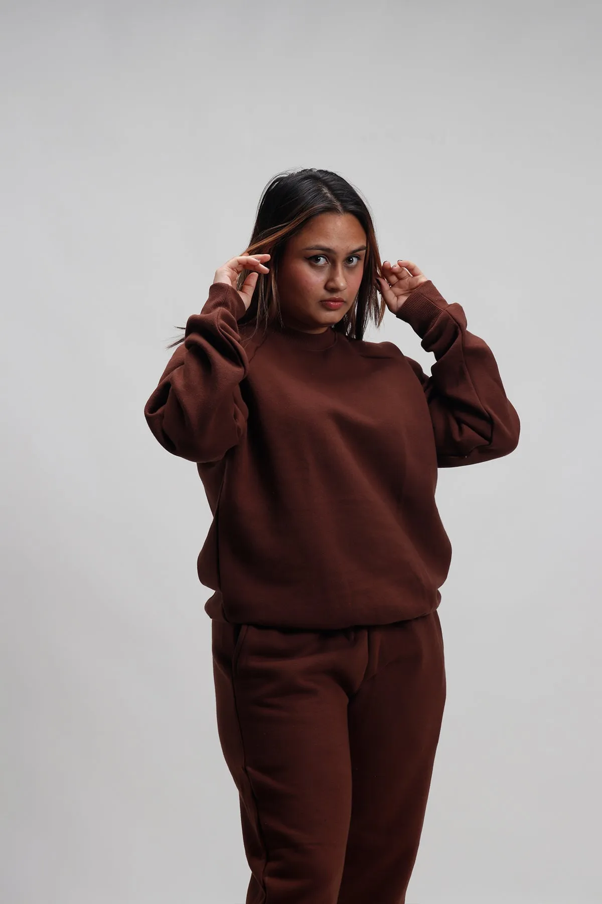 Brown Sweatshirt+ Straight Joggers Co-ord Set