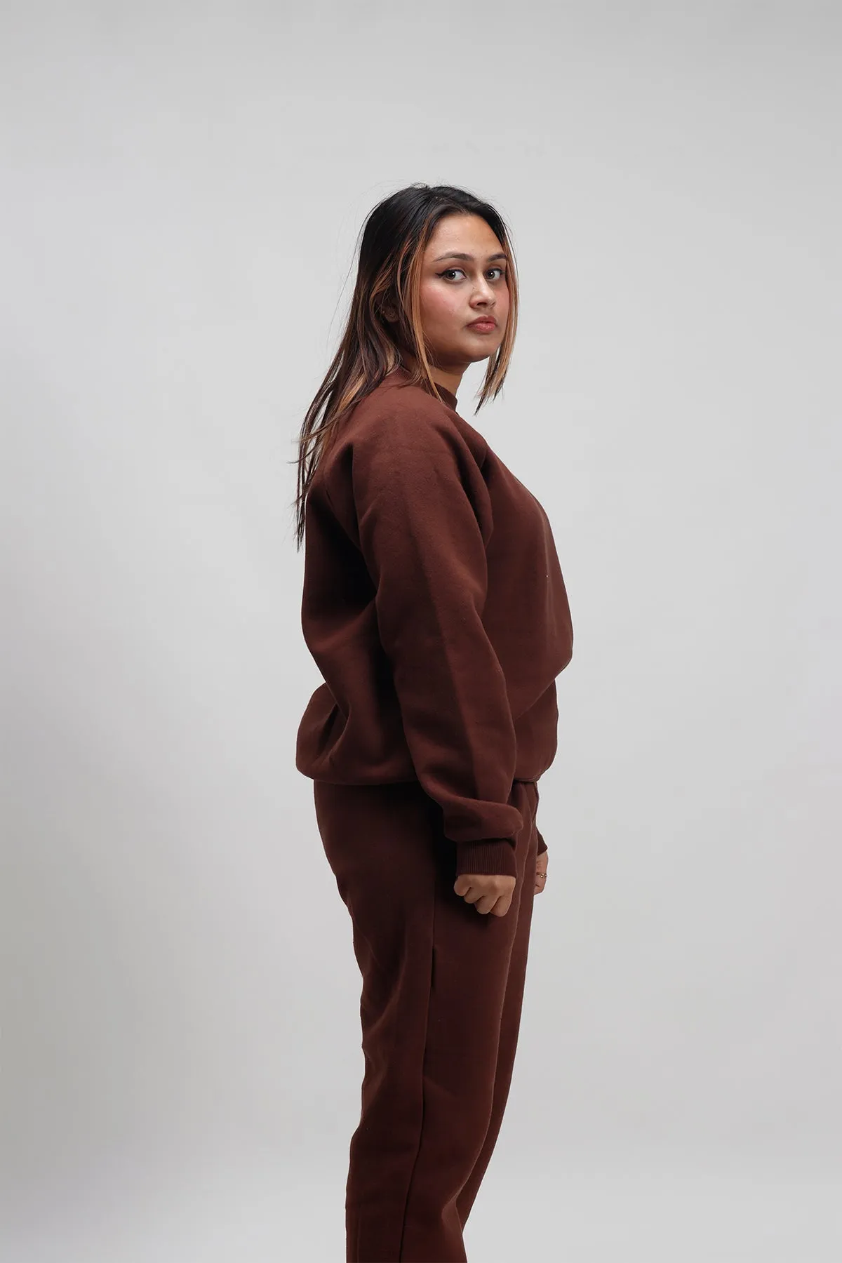 Brown Sweatshirt+ Straight Joggers Co-ord Set