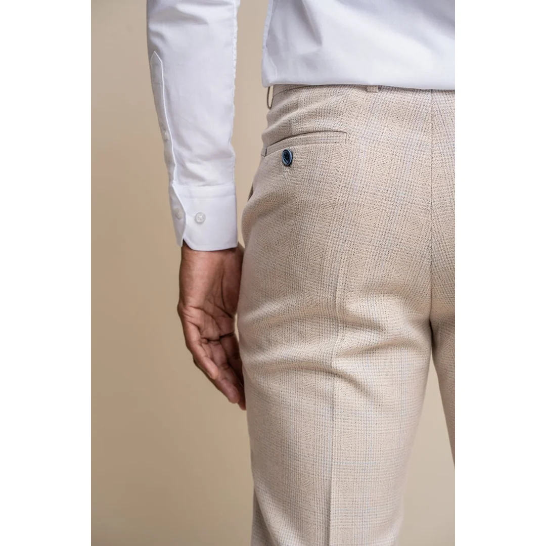 Caridi - Men's Tweed Beige Wedding Trousers