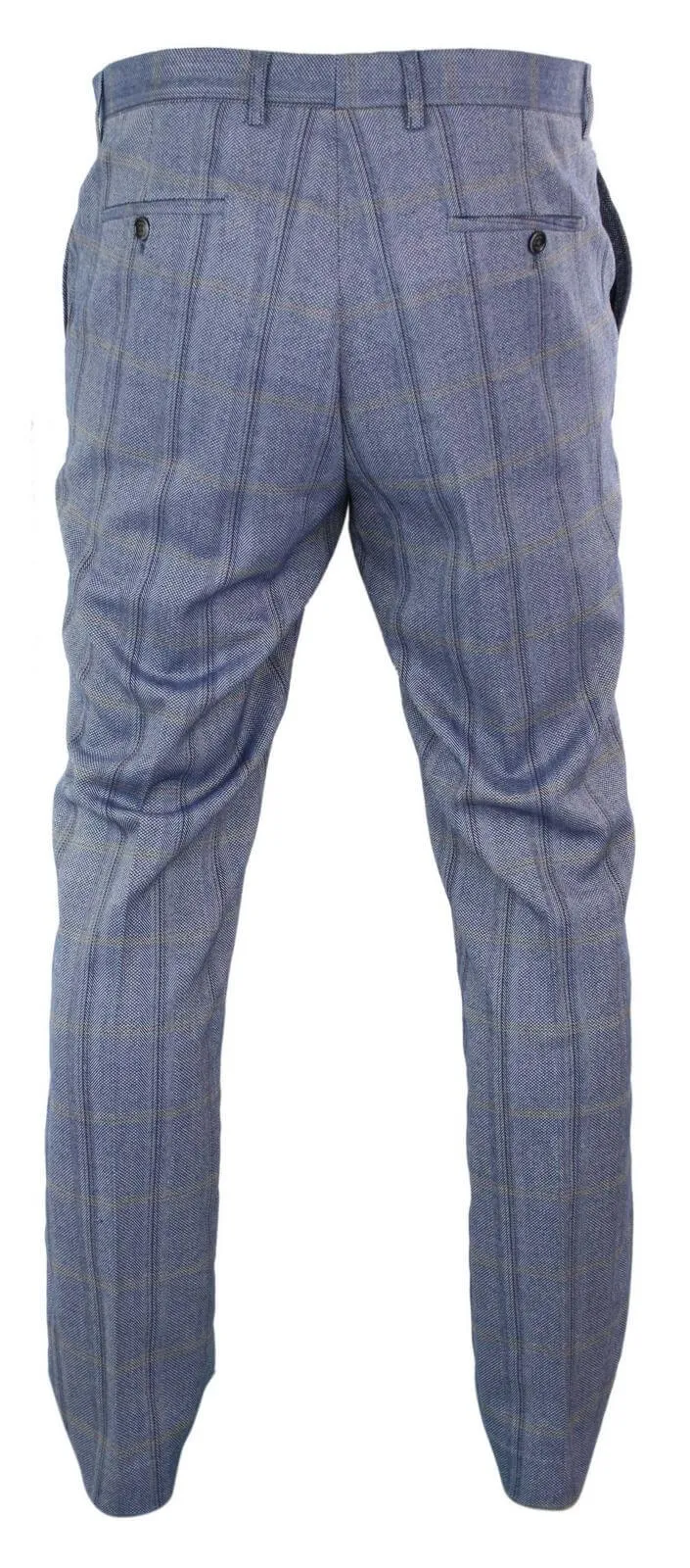 Cavani Connall - Mens Classic Tweed Check Vintage Trousers - Blue