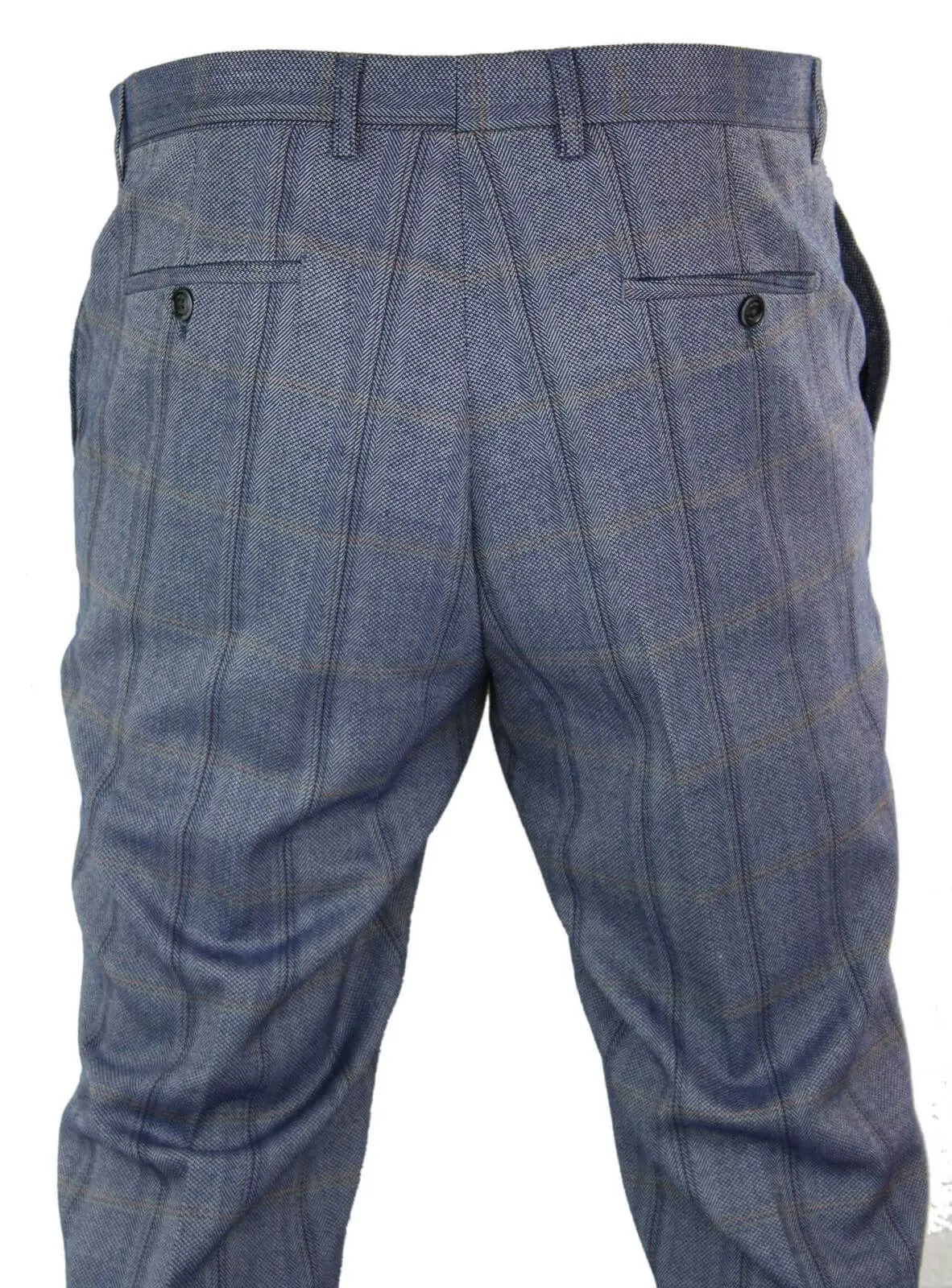 Cavani Connall - Mens Classic Tweed Check Vintage Trousers - Blue