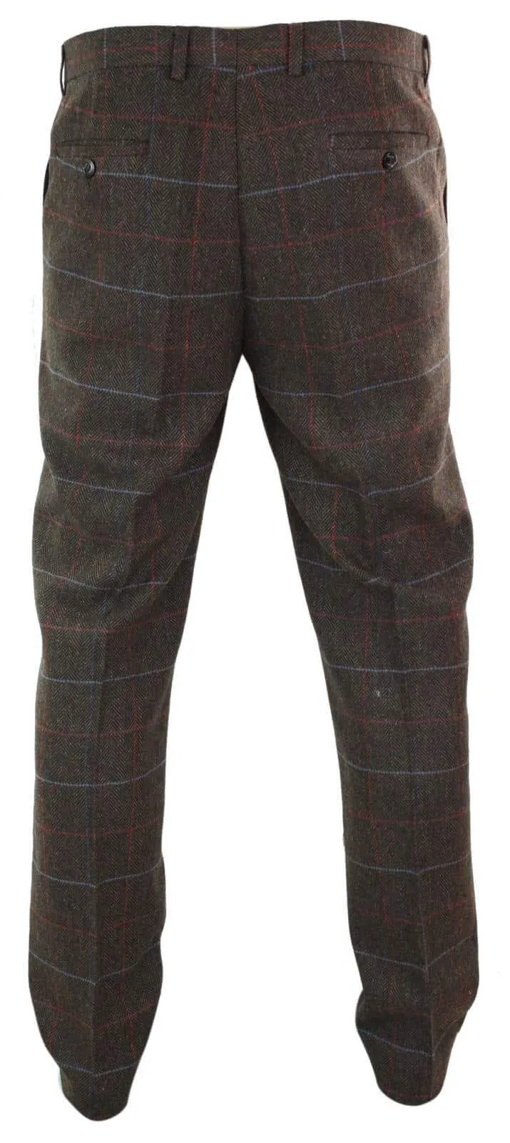 Cavani Tommy - Mens Herringbone Tweed Check Classic Vintage Trousers