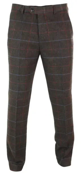 Cavani Tommy - Mens Herringbone Tweed Check Classic Vintage Trousers