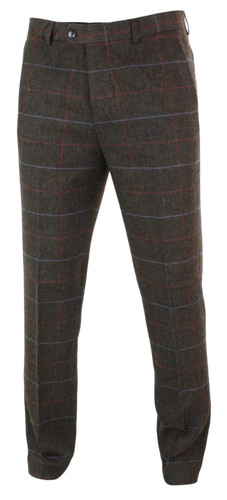 Cavani Tommy - Mens Herringbone Tweed Check Classic Vintage Trousers