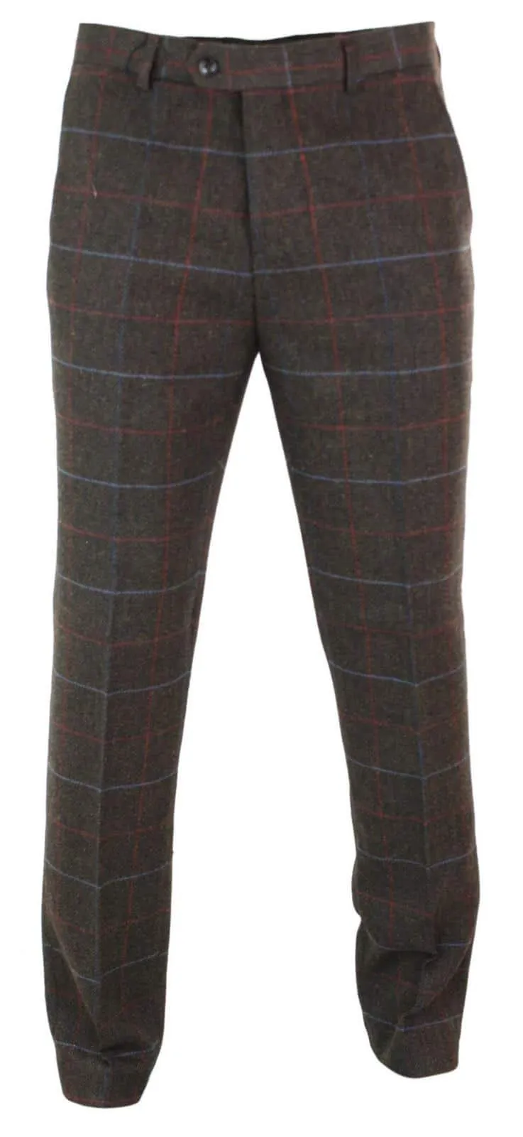 Cavani Tommy - Mens Herringbone Tweed Check Classic Vintage Trousers