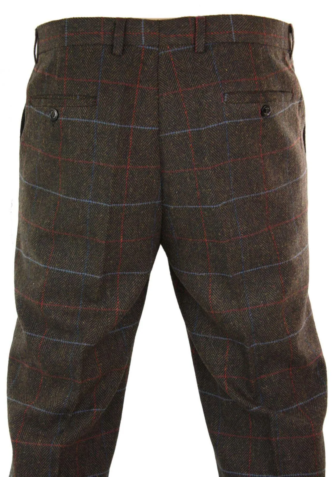 Cavani Tommy - Mens Herringbone Tweed Check Classic Vintage Trousers