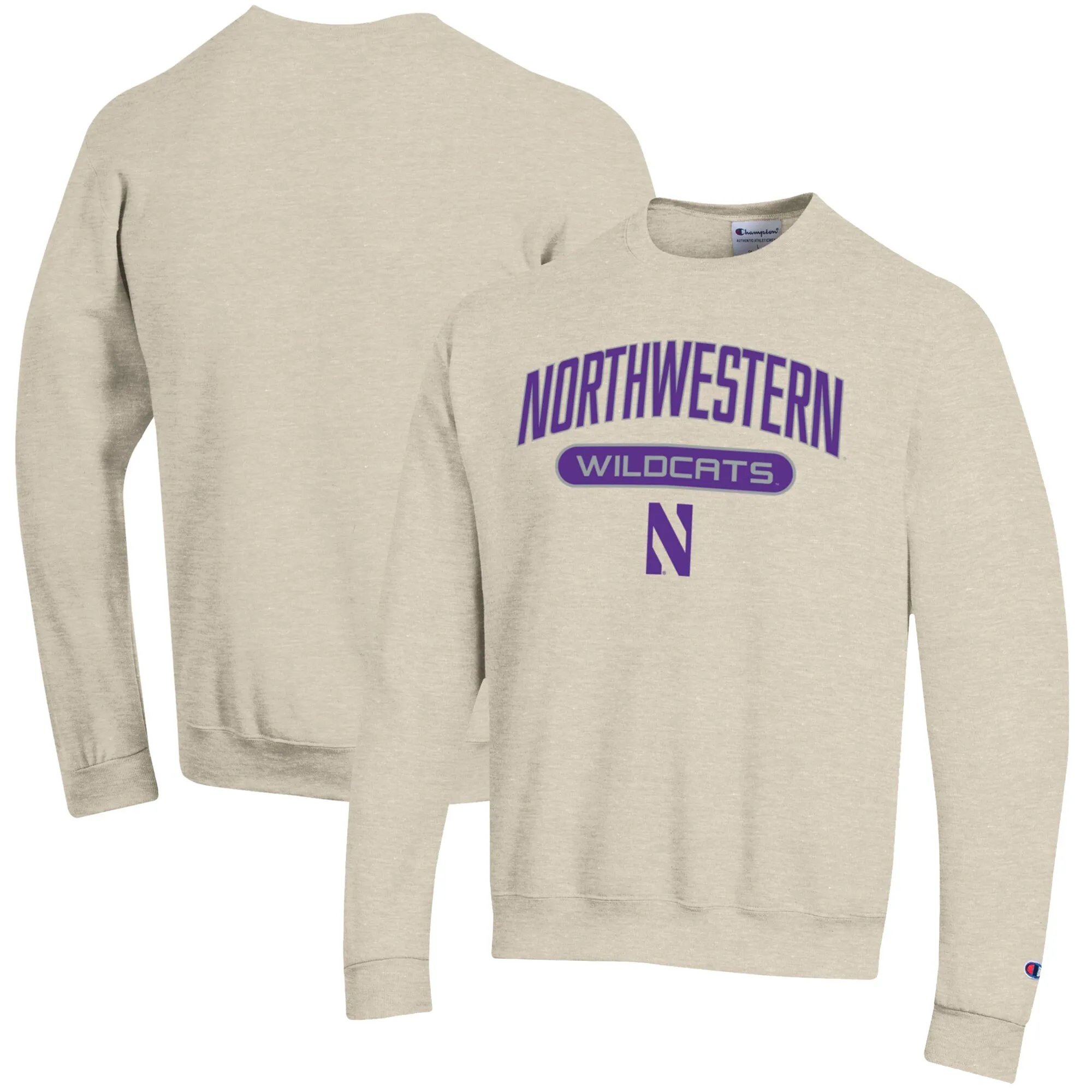 Champion Northwestern Wildcats Oatmeal Eco Powerblend Crewneck Pullover Sweatshirt