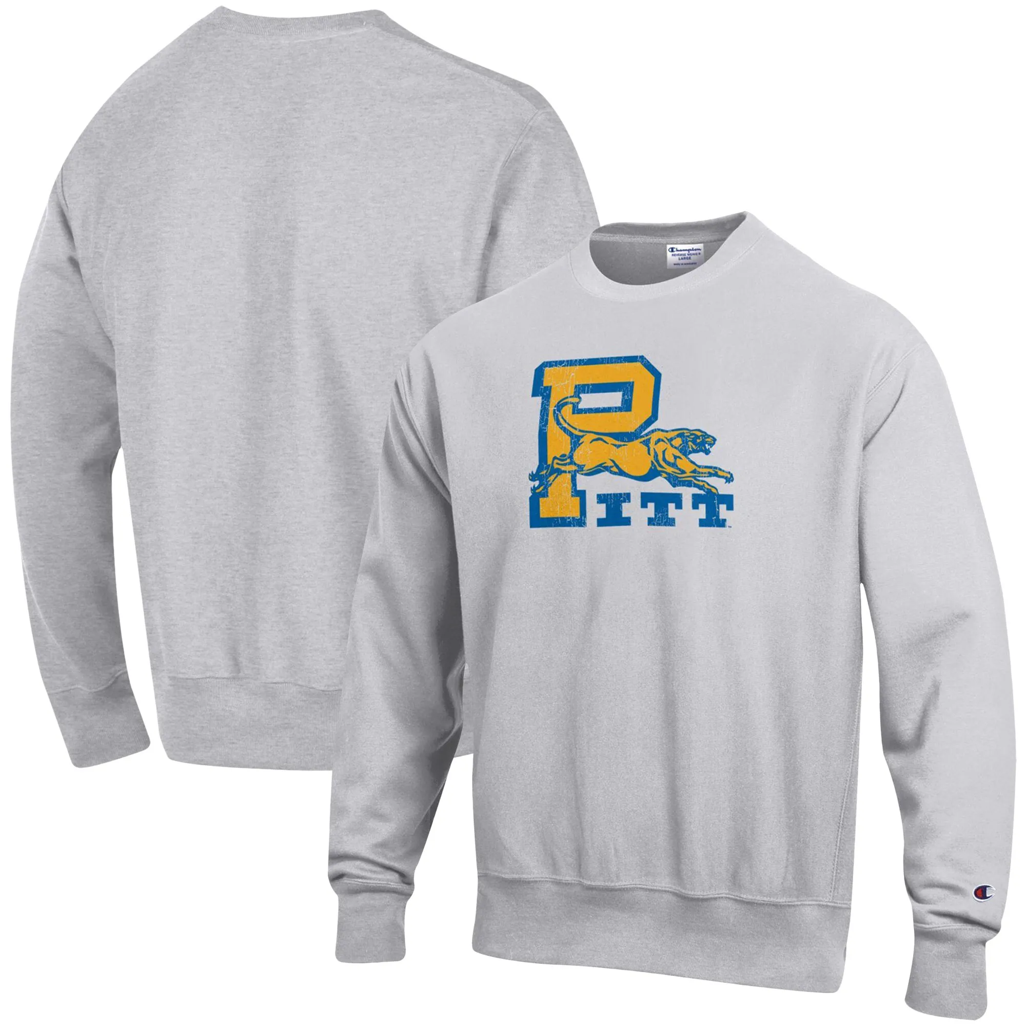 Champion Pitt Panthers Heathered Gray Vault Logo Reverse Weave Pullover Sweatshirt