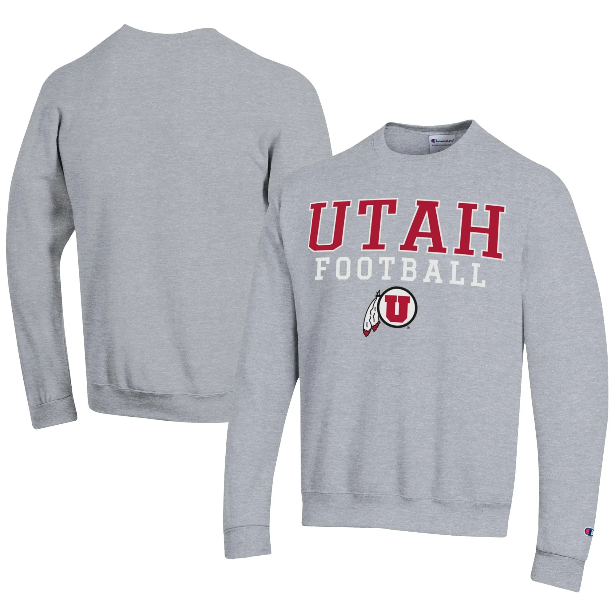 Champion  Utah Utes Gray Football Powerblend Pullover Sweatshirt