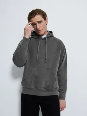 Charcoal Garment Dyed Washed Hoodie | Men | George at ASDA