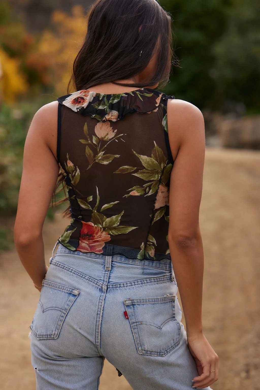 Charlie Floral Mesh Ruffle Tank