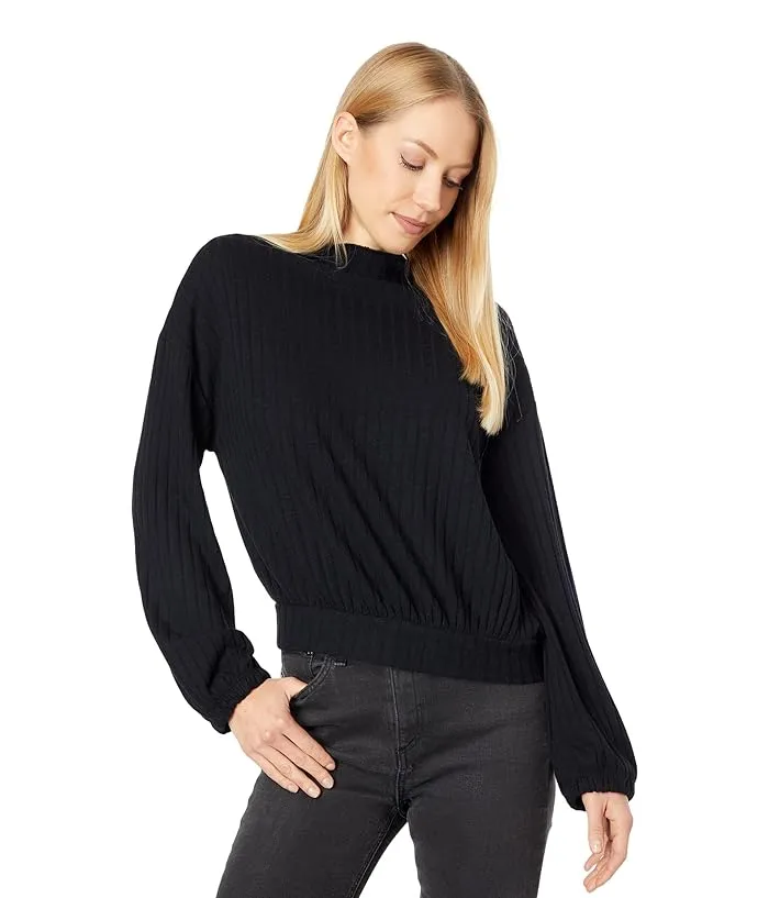 Chaser Poor Boy Rib Bishop Sleeve Mock Neck Pullover Women's