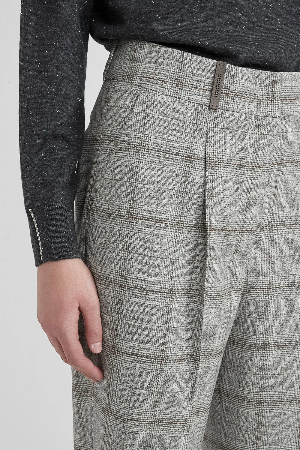 Check wool flannel carrot trousers