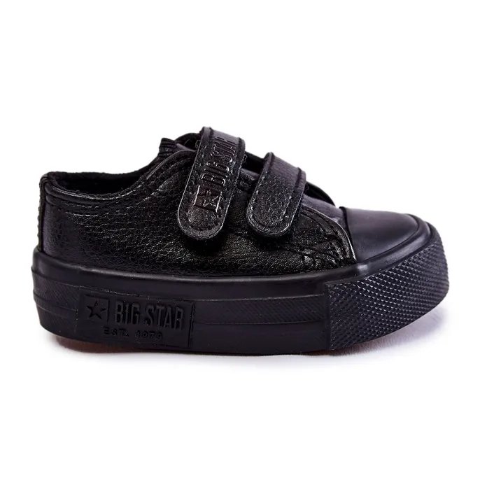 Children's Leather Sneakers With Velcro Big Star KK374090 Black