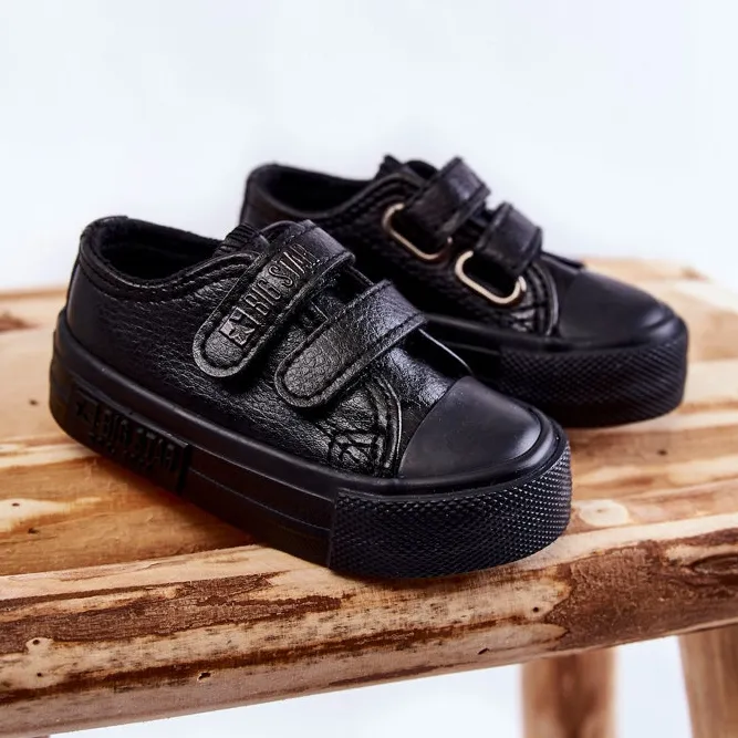 Children's Leather Sneakers With Velcro Big Star KK374090 Black