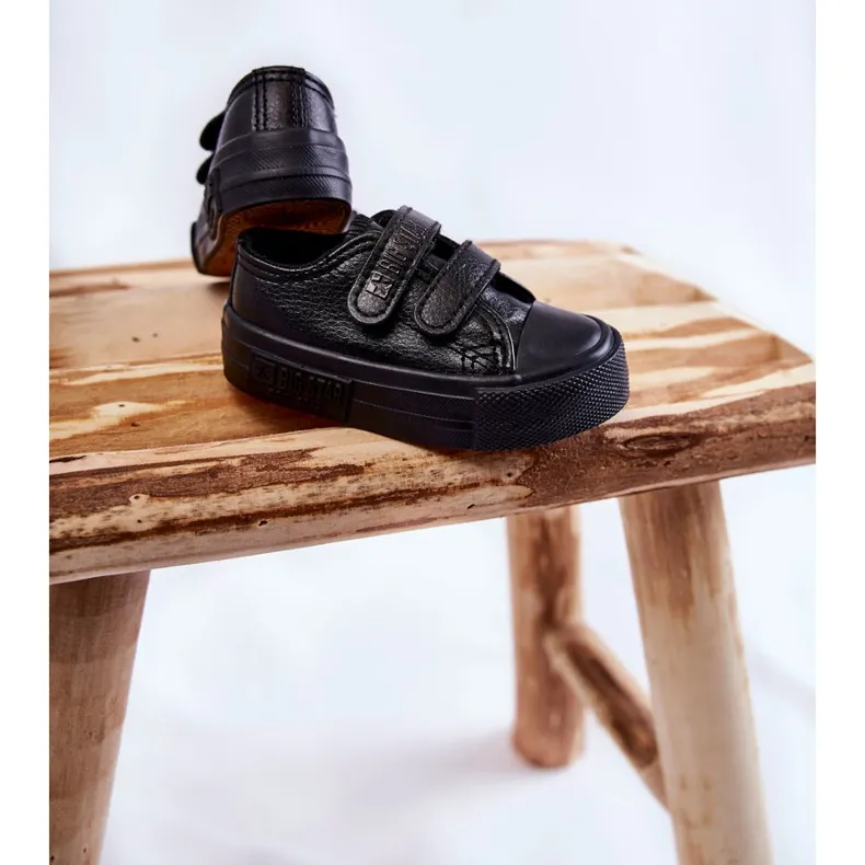 Children's Leather Sneakers With Velcro Big Star KK374090 Black