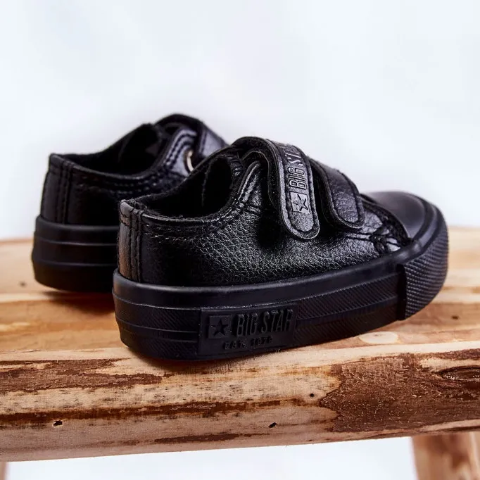 Children's Leather Sneakers With Velcro Big Star KK374090 Black